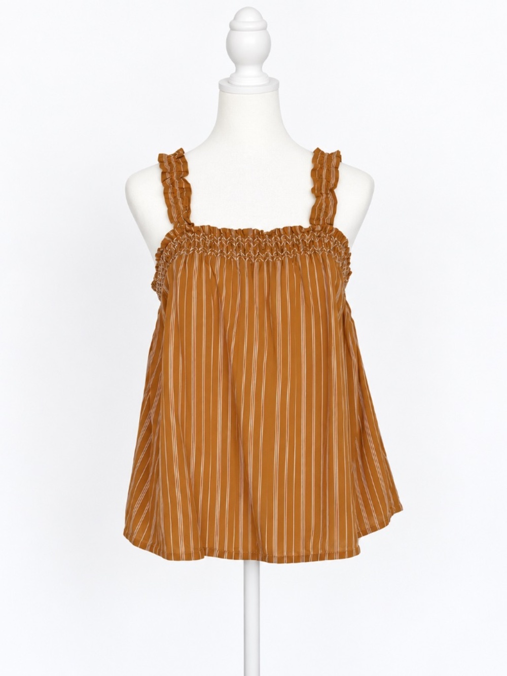 Banana Republic XS Rust Stripe Smocked Ruffle Strap Cotton Babydoll Top